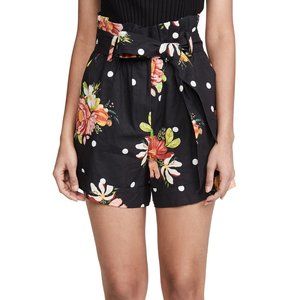 FARM RIO Black Nanaju Floral Paperbag Shorts